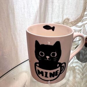 Cat Mug Black & White Small  Coffee/Tea Mug "It's Mine" a Fish Design Inside Cup